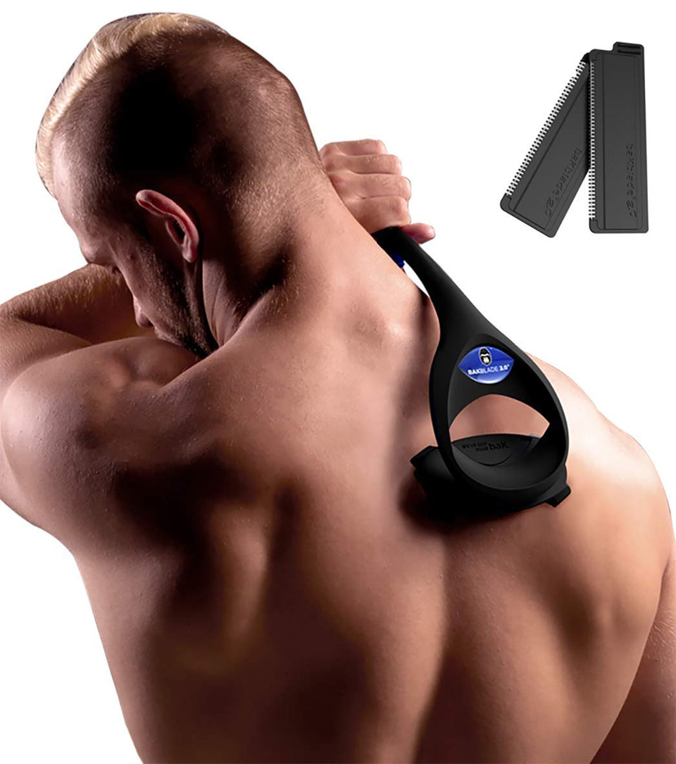 baKblade front view showing shaver and ergonomic handle for effortless reach
