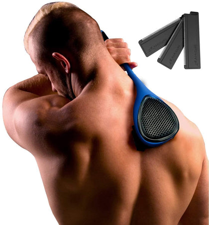 BAKBLADE front view showing handle and blade for easy full-back grooming