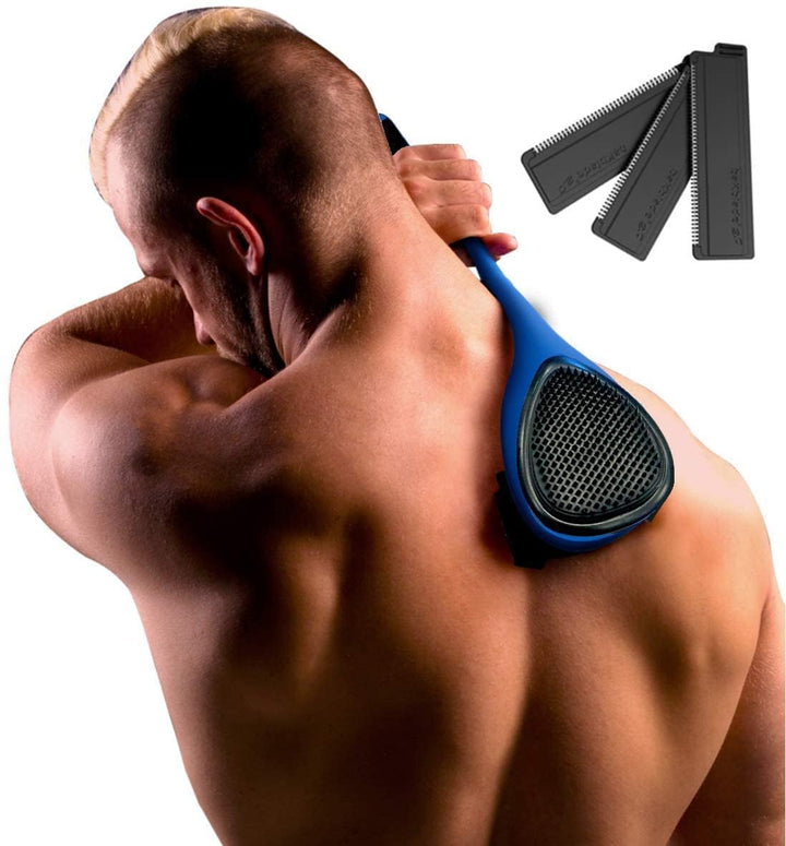 BAKBLADE front view showing handle and blade for easy full-back grooming