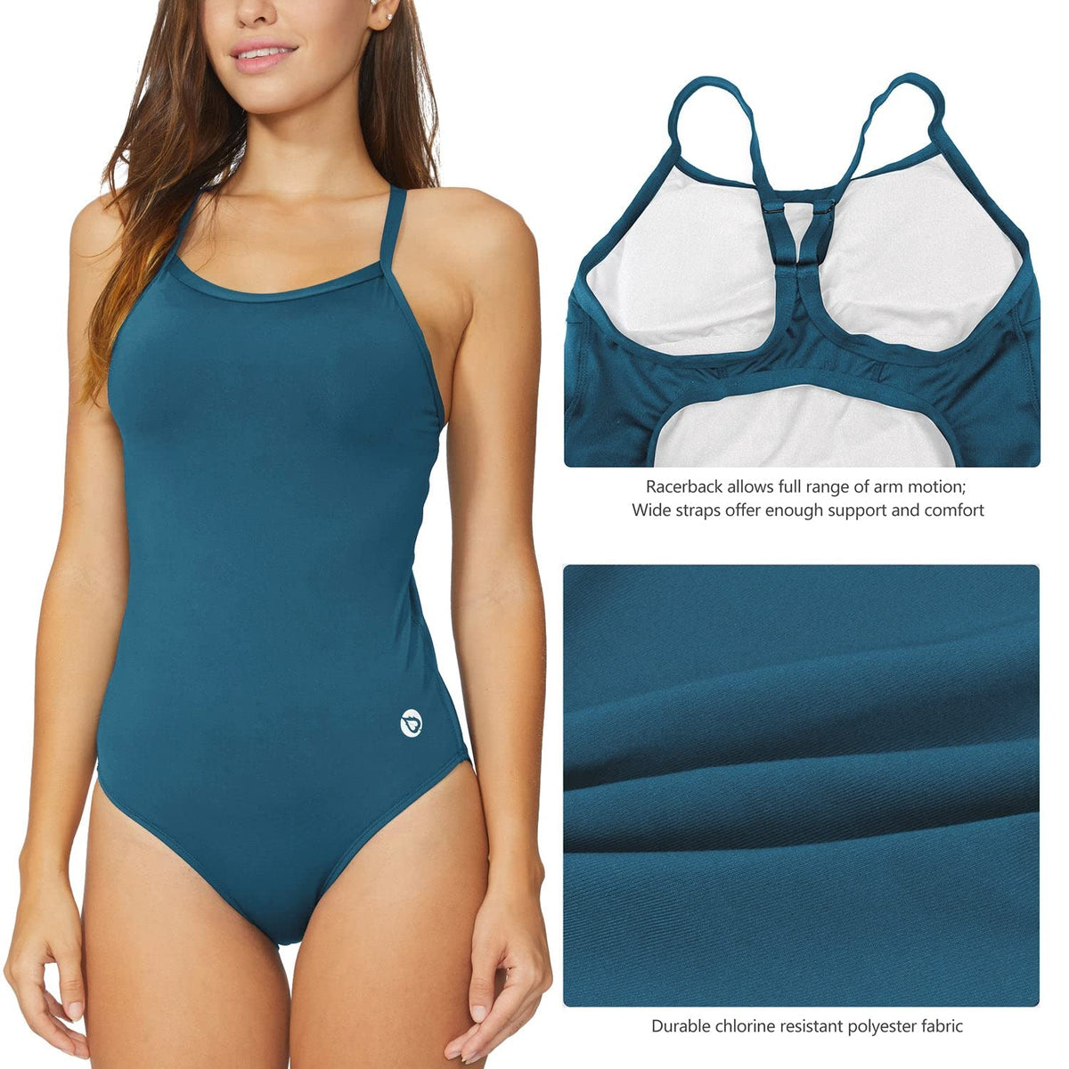 baleaf model wearing swimsuit at poolside demonstrating comfort and range of motion