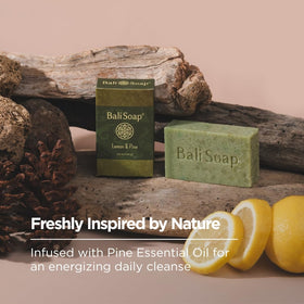 Bali Soap lemon-pine bar showing bright citrus-pine freshness for revitalizing wash