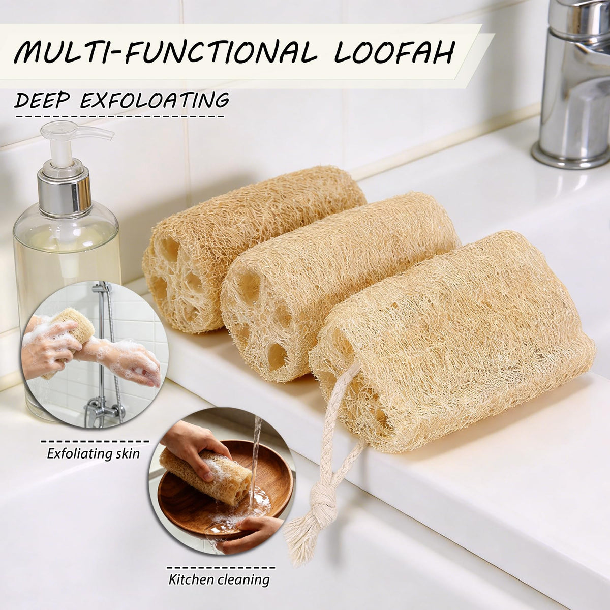 Balifeel loofah in shower creating lather for smoother skin benefit