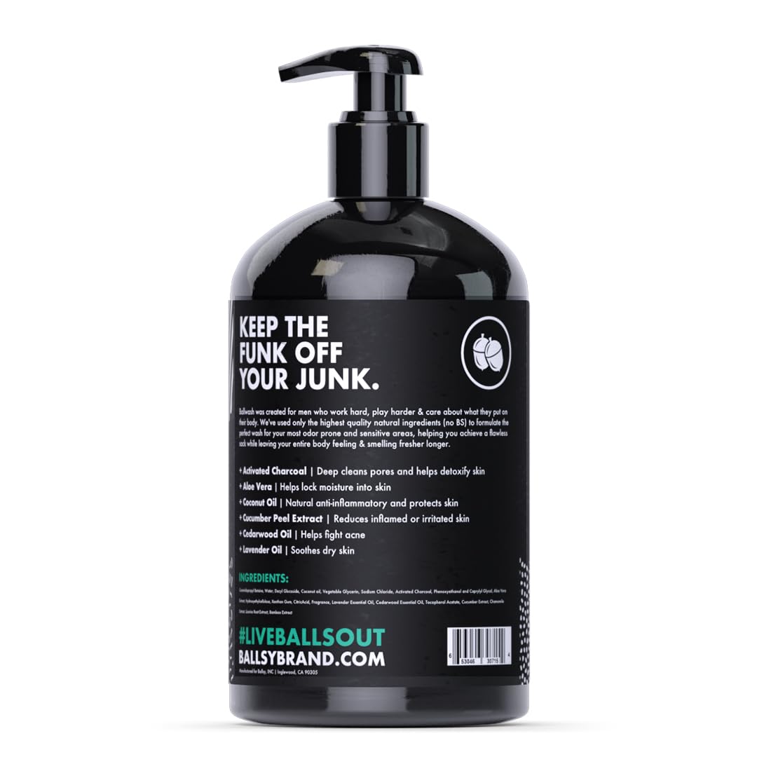Ballsy lifestyle bathroom shelf with bottle portraying everyday grooming benefit