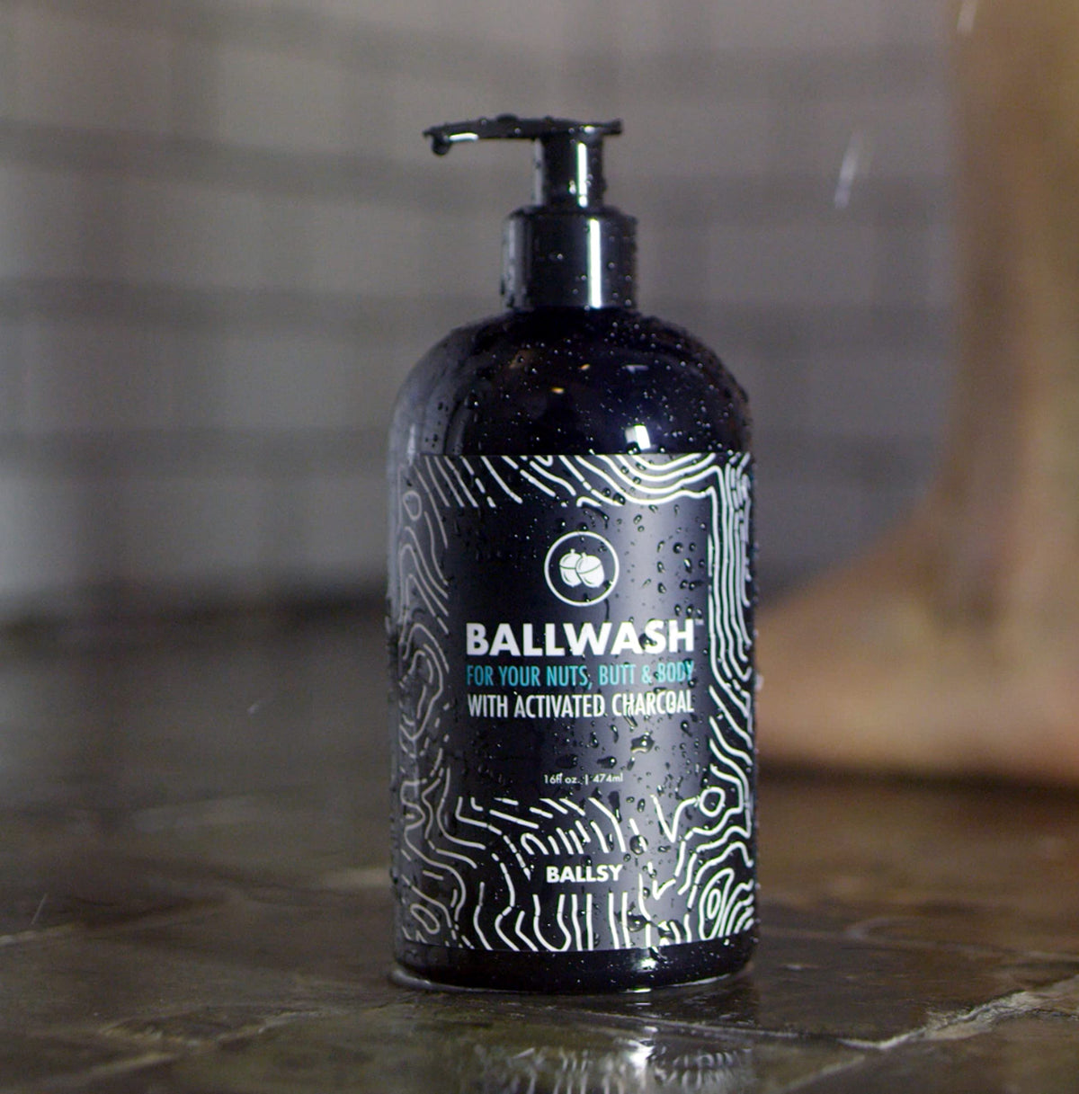 Ballsy packaging label detail emphasizing charcoal and moisturizing benefits