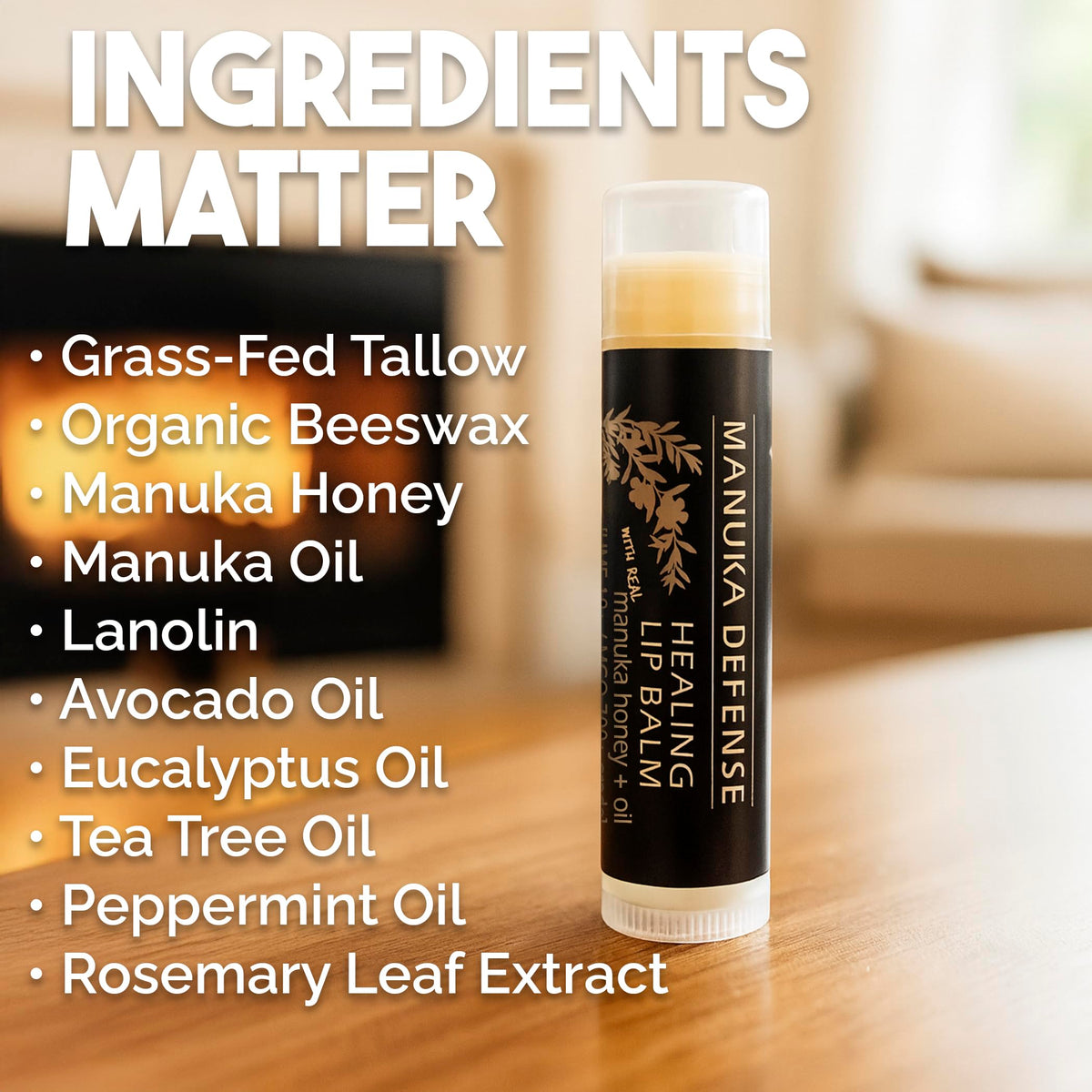 BALM OF GILEAD ingredients display with Manuka and tea tree for soothing support
