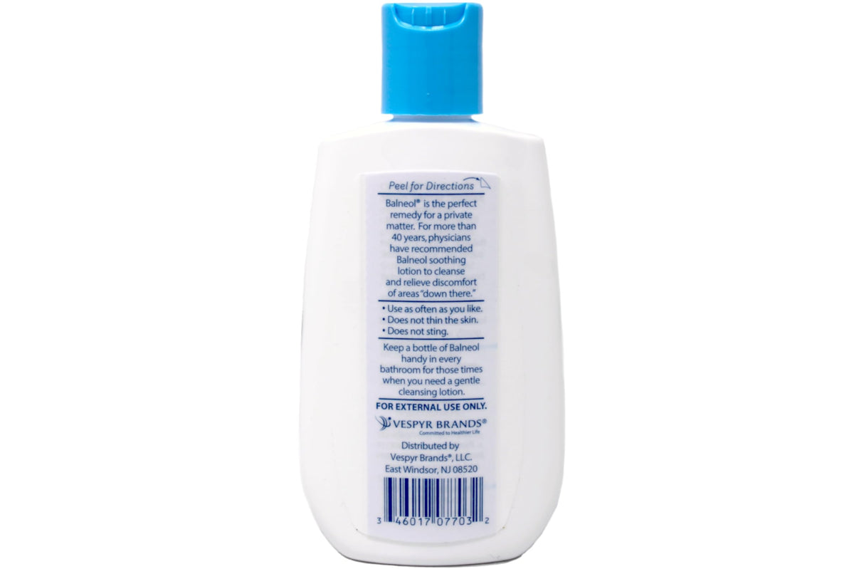 Balneol label detail with directions visible, Balneol demonstrates clear usage information