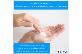 Hand applying Balneol lotion to skin, Balneol illustrates soothing protective coating benefit