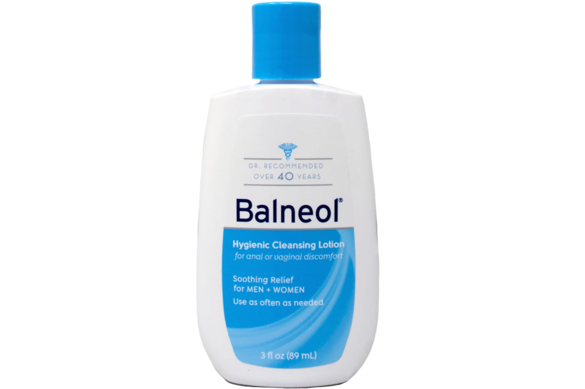 Balneol lotion texture close-up on palm, Balneol shows silky gentle cleansing benefit