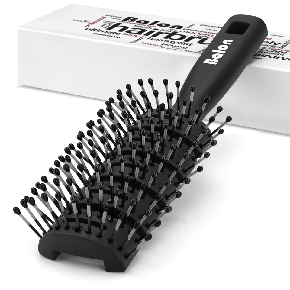 BALON front view of black vented hair brush showing design and finish and faster drying