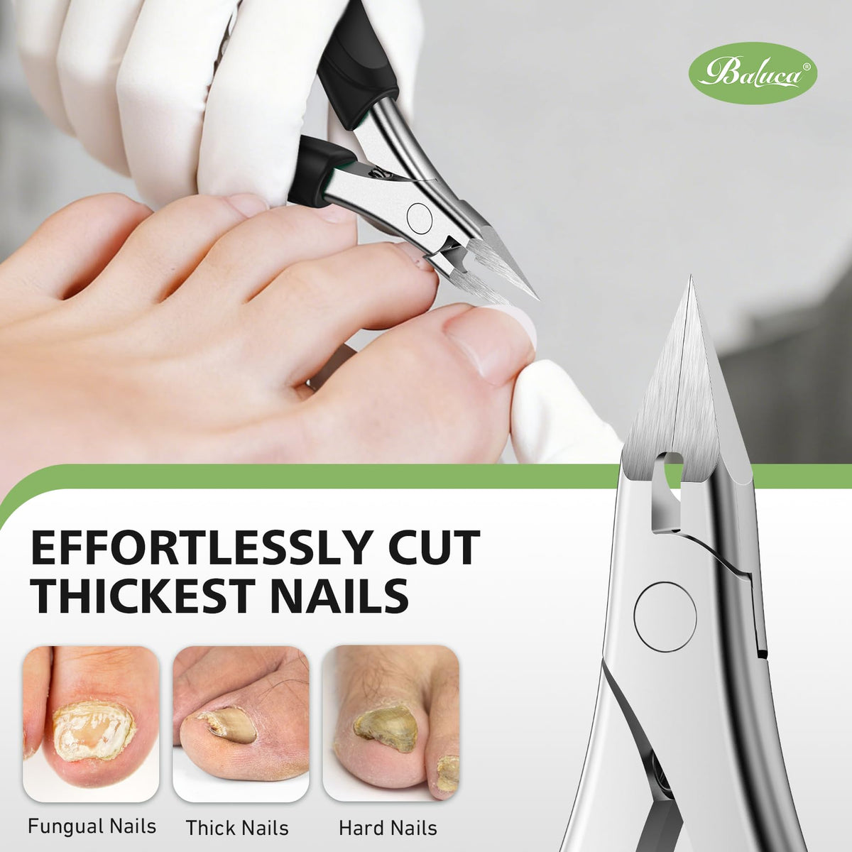 Baluca long non-slip handle detail offering comfortable grip and reduced hand strain