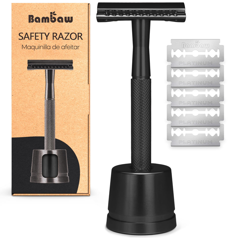 bambaw black razor front view showing sleek design and reliable shave