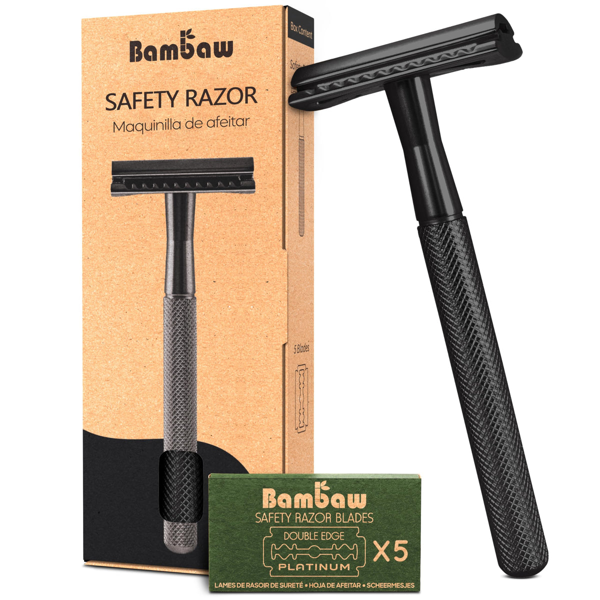 Bambaw razor front view showing sleek black finish and ergonomic balance