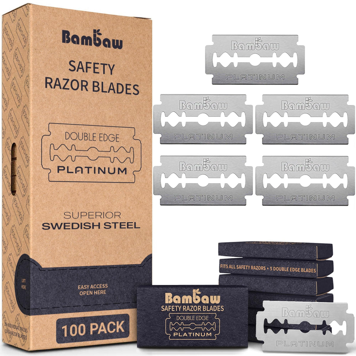 Bambaw front packaging showing 100-pack and recyclable box benefit