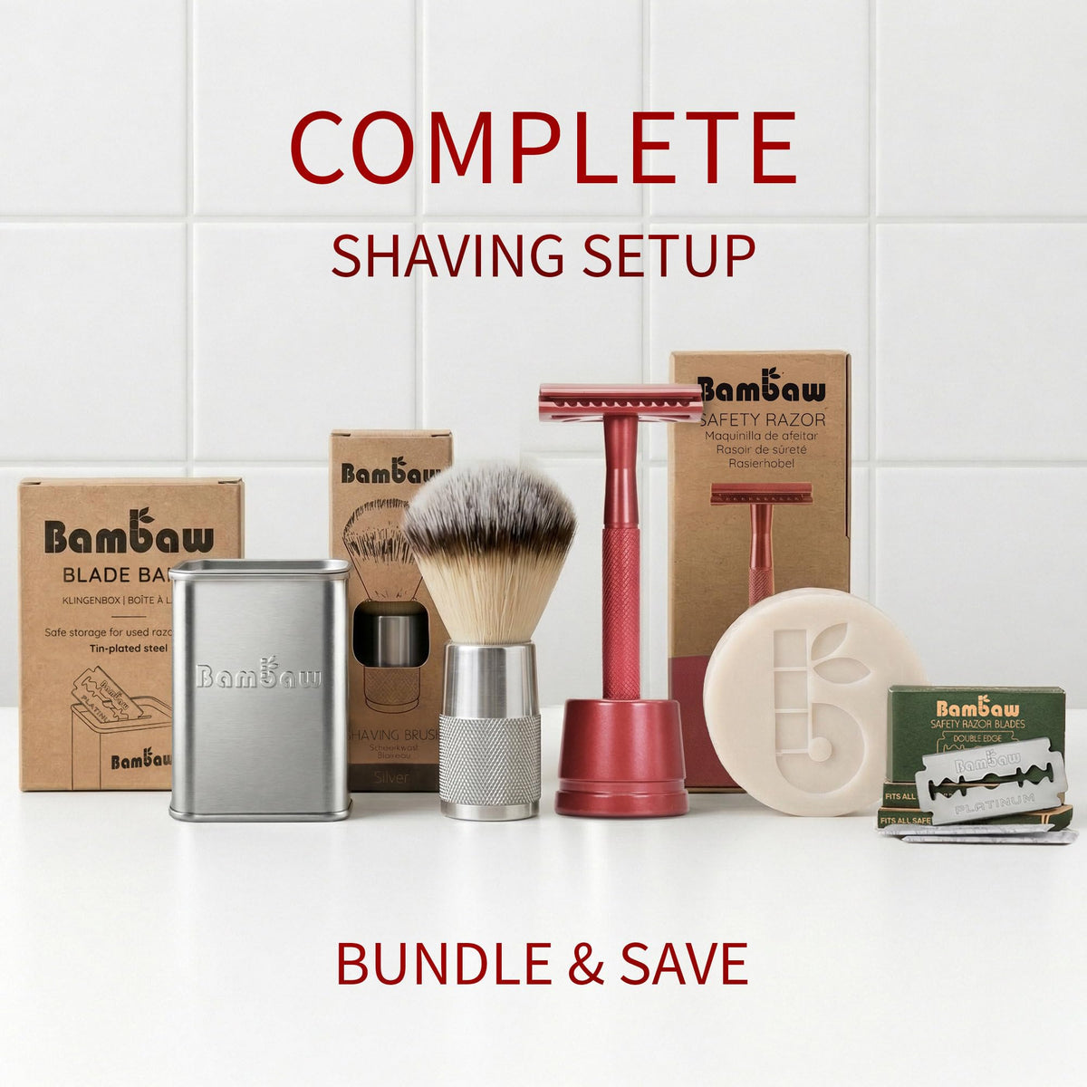 Bambaw packaging and five wrapped blades showing included blades for immediate use