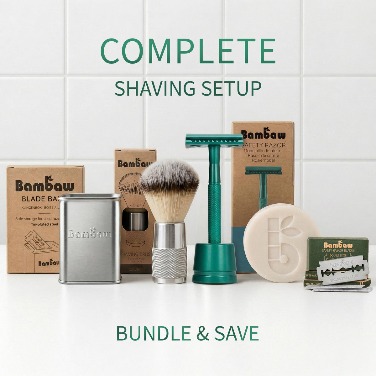 Bambaw razor on bathroom counter in lifestyle scene emphasizing eco-friendly routine