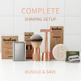 Bambaw razor styled in bathroom setting suggesting eco-friendly replacement for plastic razors benefit