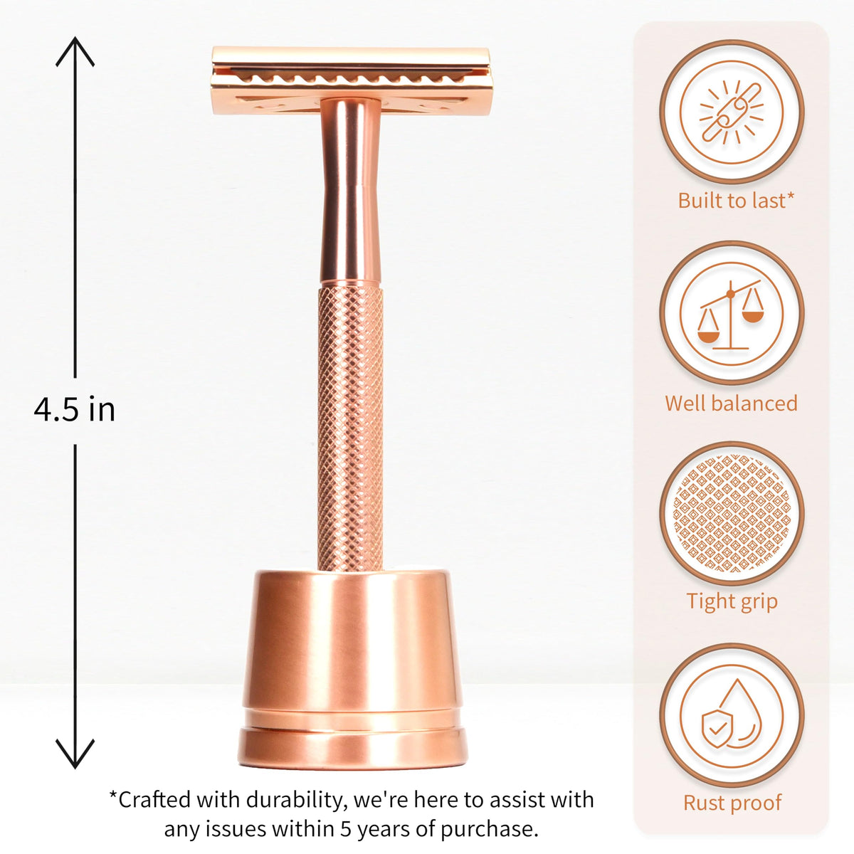 Bambaw razor and stand arranged upright for tidy bathroom storage benefit