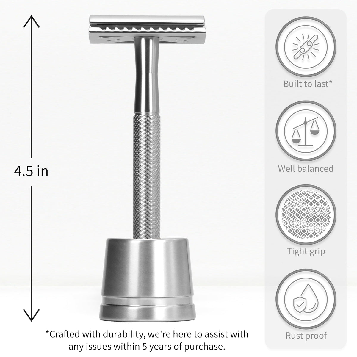 Bambaw razor on included stand keeping the blade dry and organized