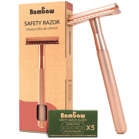 Bambaw rose gold razor front view showing sleek metal finish and ergonomic grip benefit