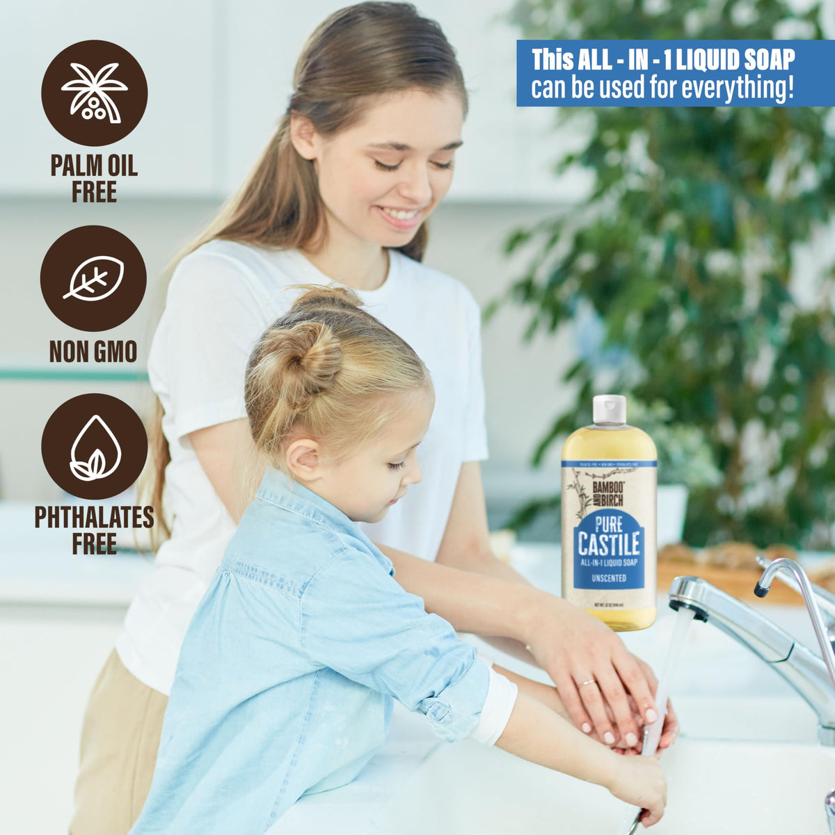 BAMBOO AND BIRCH label detail listing natural ingredients and palm‑oil free benefit