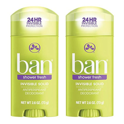Ban front packaging showing two Shower Fresh sticks and compact travel benefit