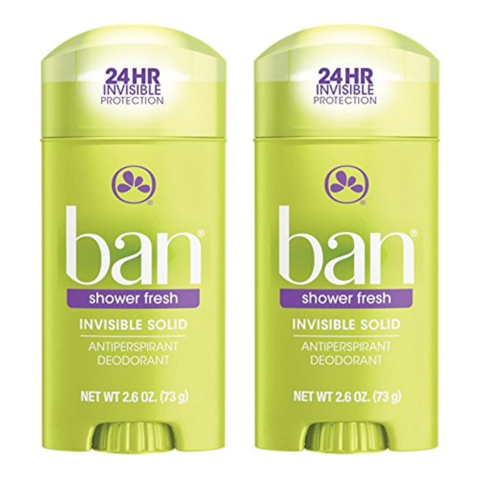 Ban front packaging showing two Shower Fresh sticks and compact travel benefit