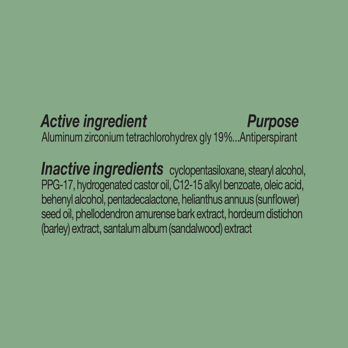 Ban label ingredient Kihada showing botanical support and odor control