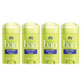 Ban front packaging shot showing Powder Fresh label and 4-pack value benefit
