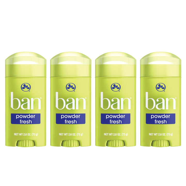 Ban front packaging shot showing Powder Fresh label and 4-pack value benefit