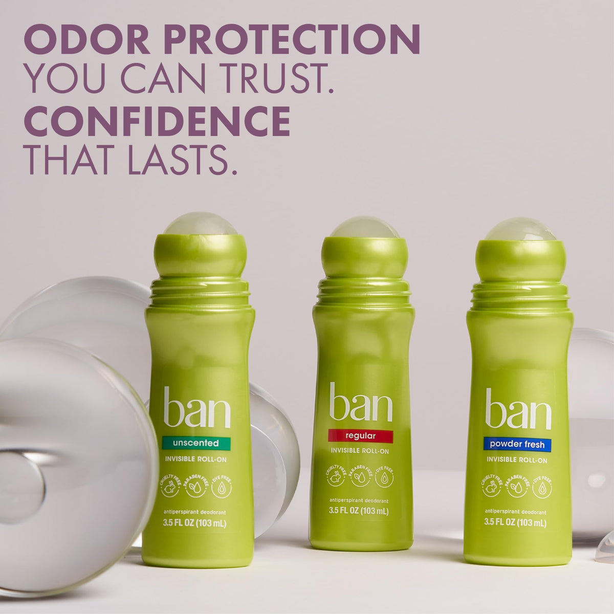 Ban product on bathroom shelf showing everyday routine ease and accessibility