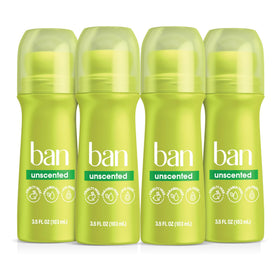 Ban front packaging showing unscented roll-on benefits and size