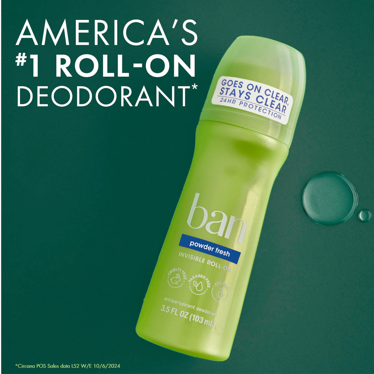 Ban roll-on being applied to underarm demonstrating easy use