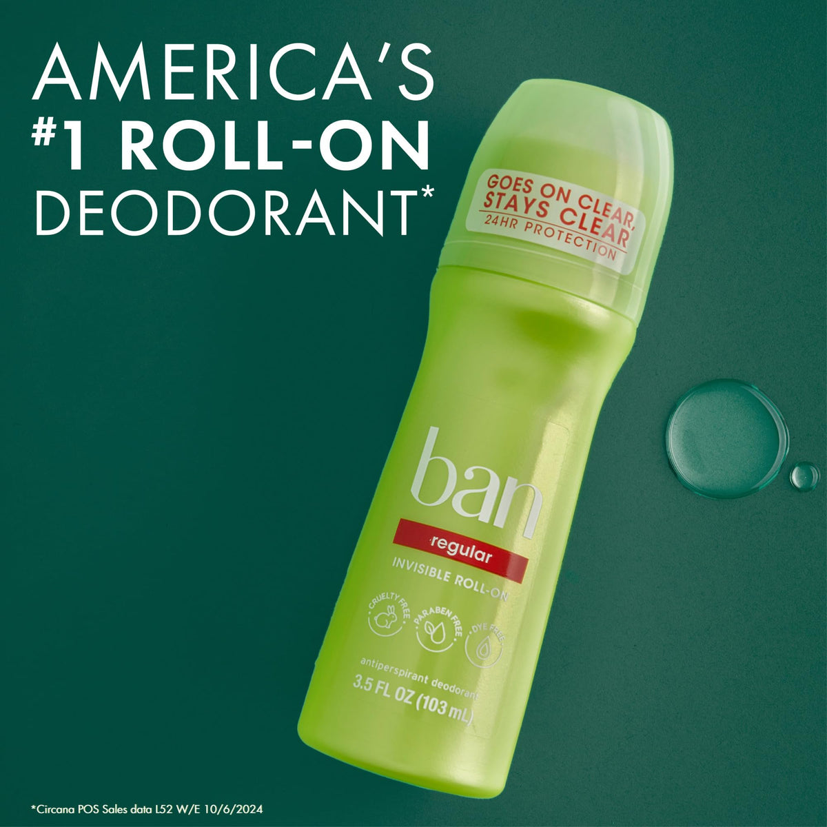 Ban roll-on label closeup highlighting Kihada extract and clean formula