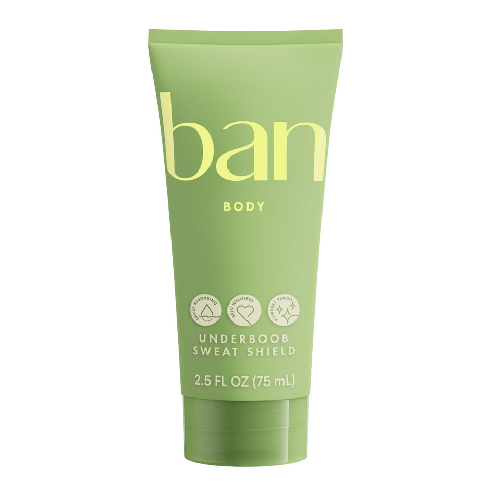 Ban front packaging showing unscented stay dry lotion and benefits