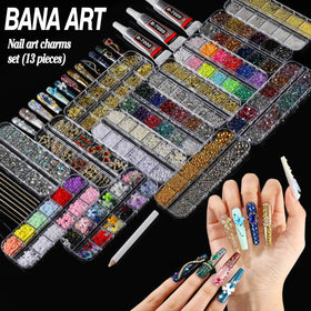 BANA ART open organizer boxes displaying sorted rhinestones and 3D charms for easy access