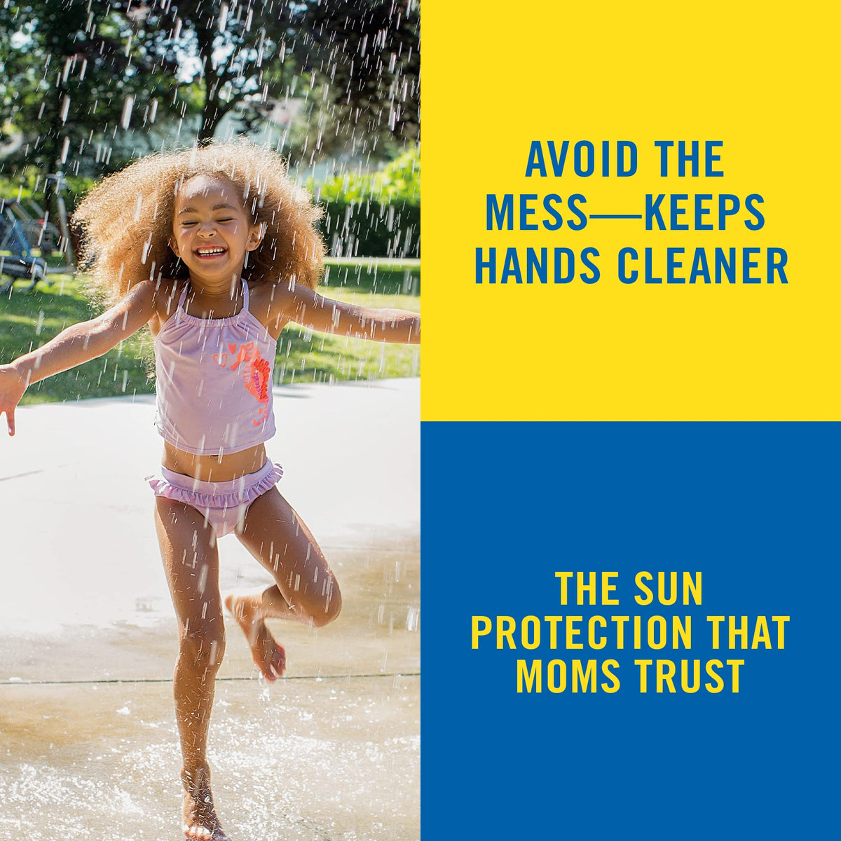 Banana Boat applying roll-on to a child’s arm quickly for even sun protection