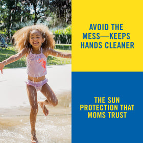 Banana Boat applying roll-on to a child’s arm quickly for even sun protection