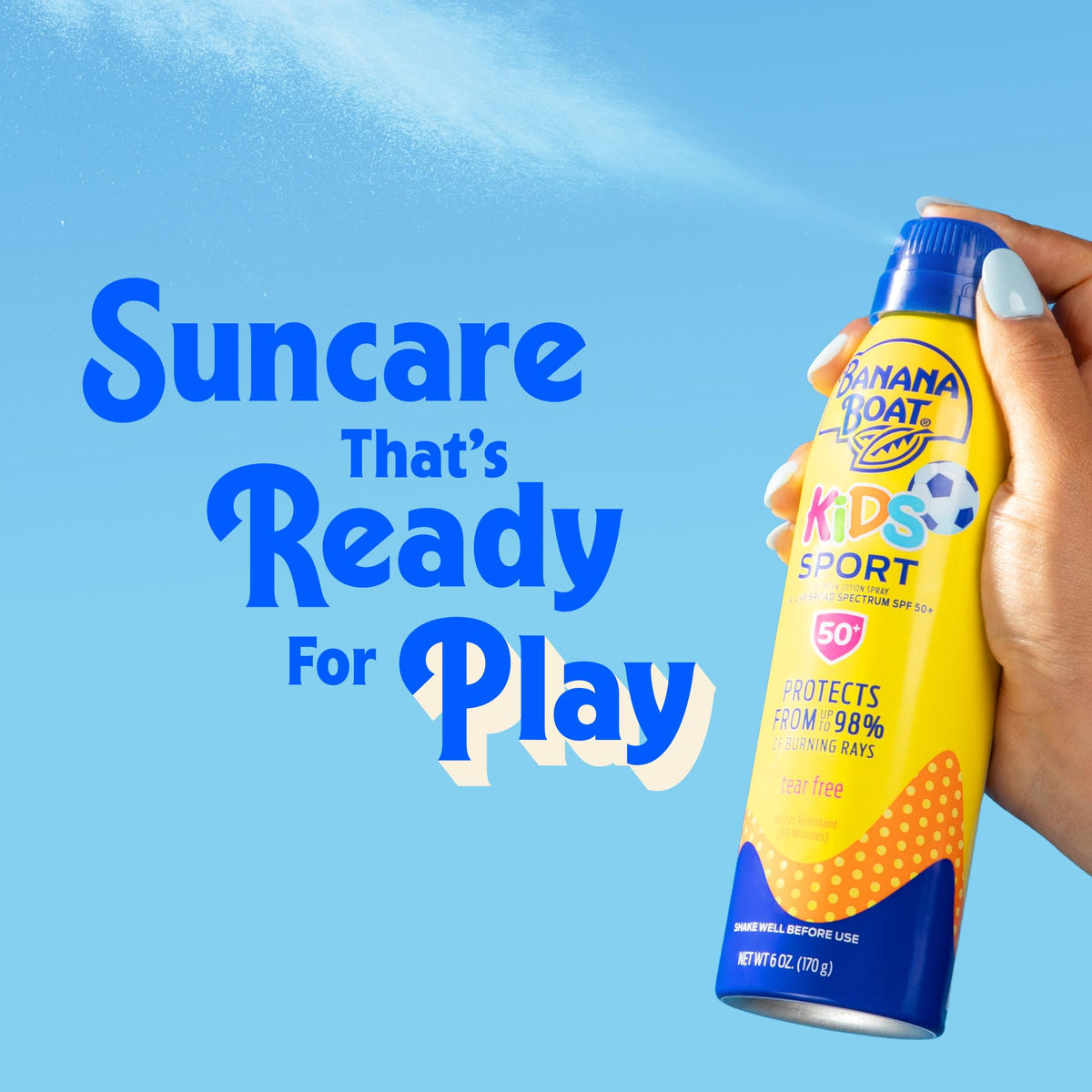 Banana Boat clear mist on arm detail showing lightweight, non‑sticky finish
