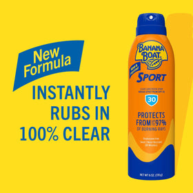 Banana Boat close-up nozzle spraying clear mist for fast, even coverage