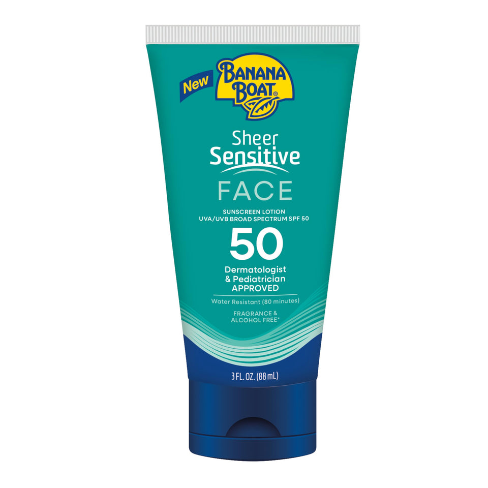 Banana Boat front view of 3oz face lotion showing compact travel size and SPF
