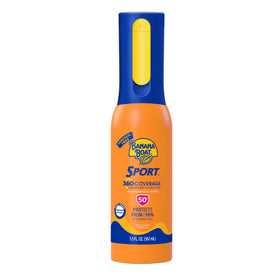 Banana Boat front packaging showing 360 Coverage SPF 50 and refillable bottle benefit