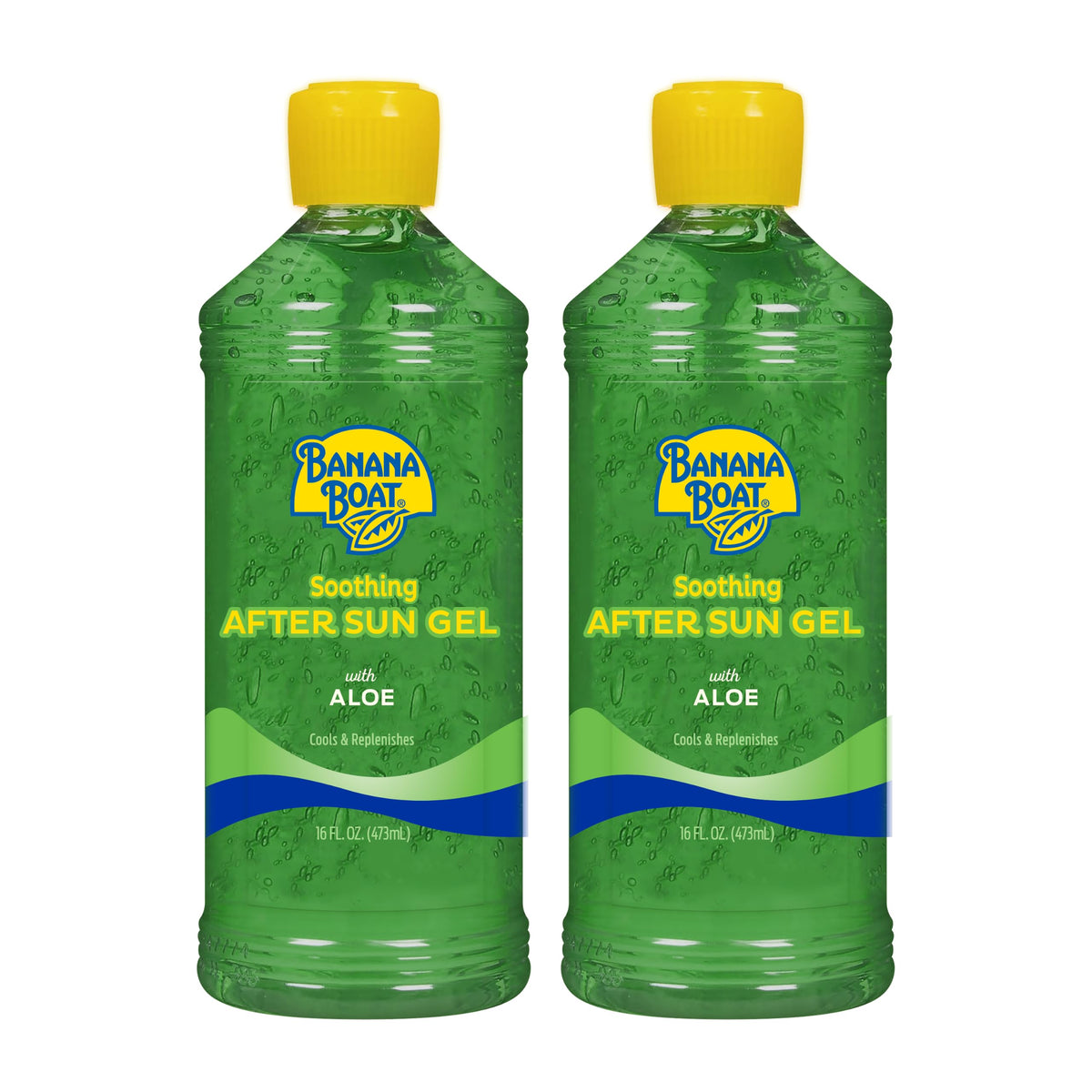 Banana Boat front packaging showing twin 16 fl oz bottles and cooling benefit