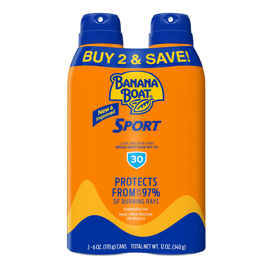 Banana Boat front packaging showing twin SPF 30 bottles and quick grab convenience