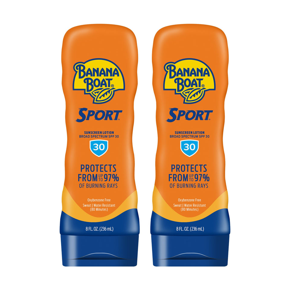Banana Boat front packaging showing SPF 30 protection and active use benefits