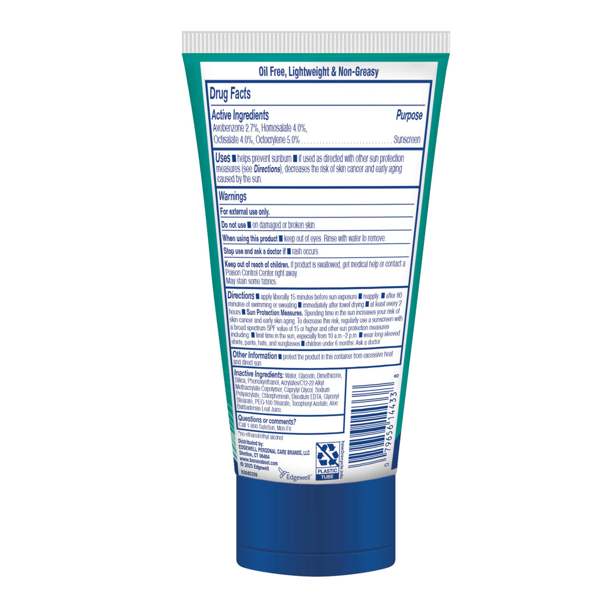 Banana Boat ingredients shot with aloe and vitamin E showing soothing benefit