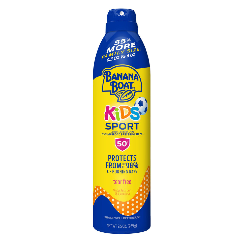 Banana Boat front packaging showing SPF 50 protection and family size appeal
