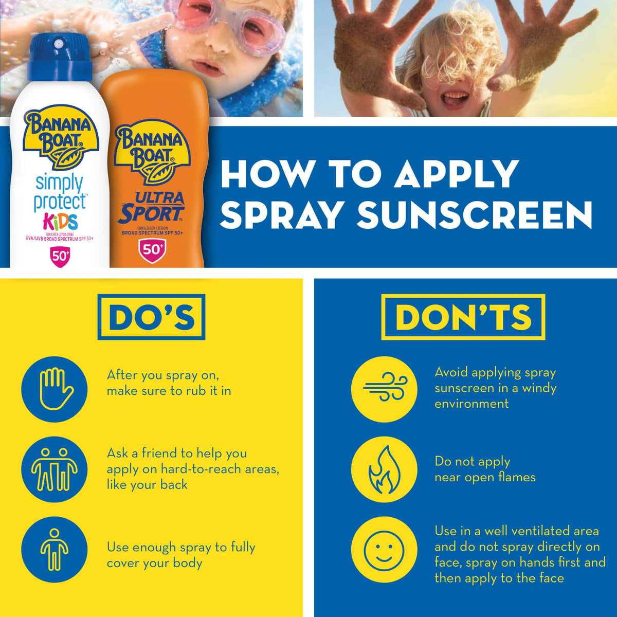Banana Boat spray being applied outdoors for fast, even coverage