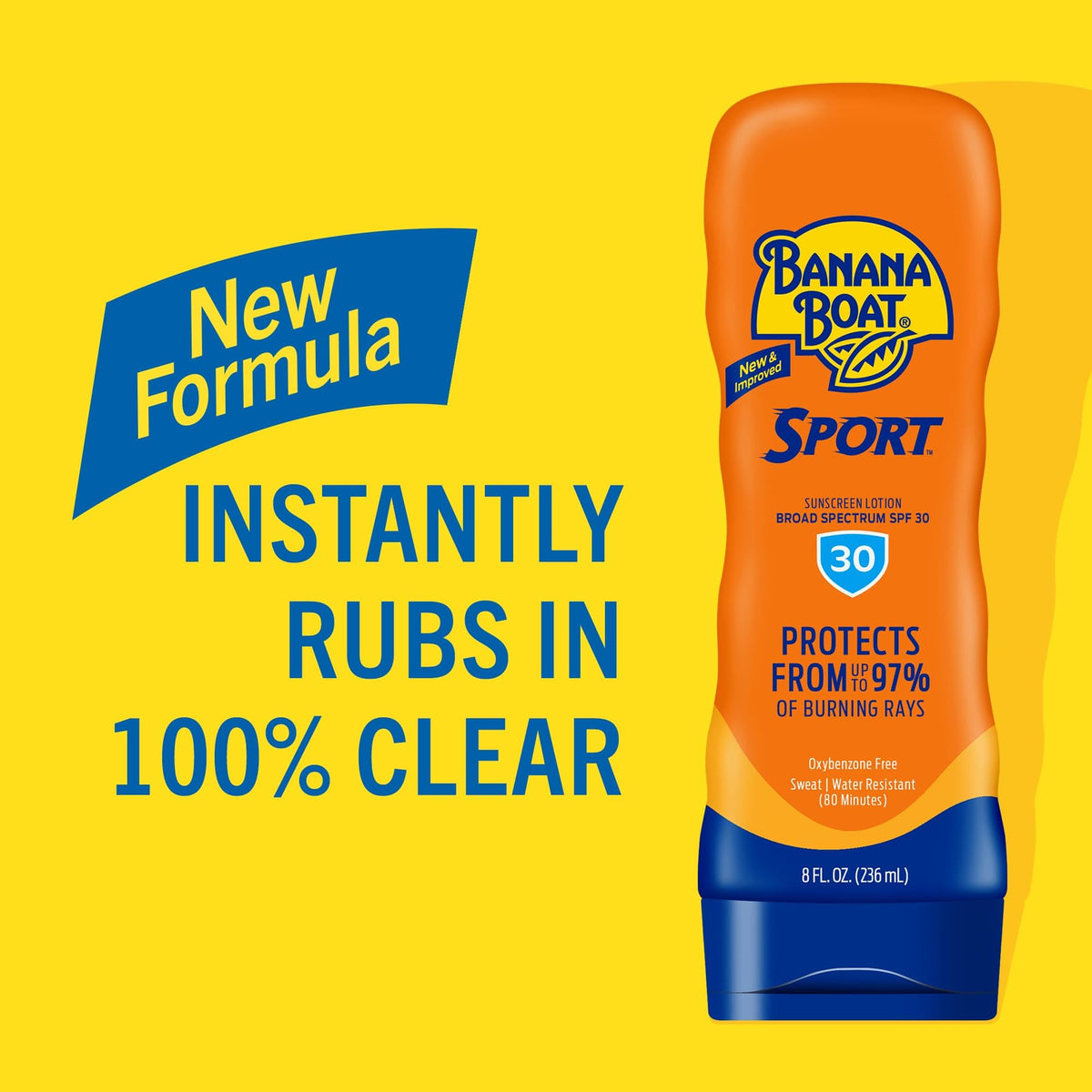 Banana Boat lotion pour from bottle showing easy application and fast absorption