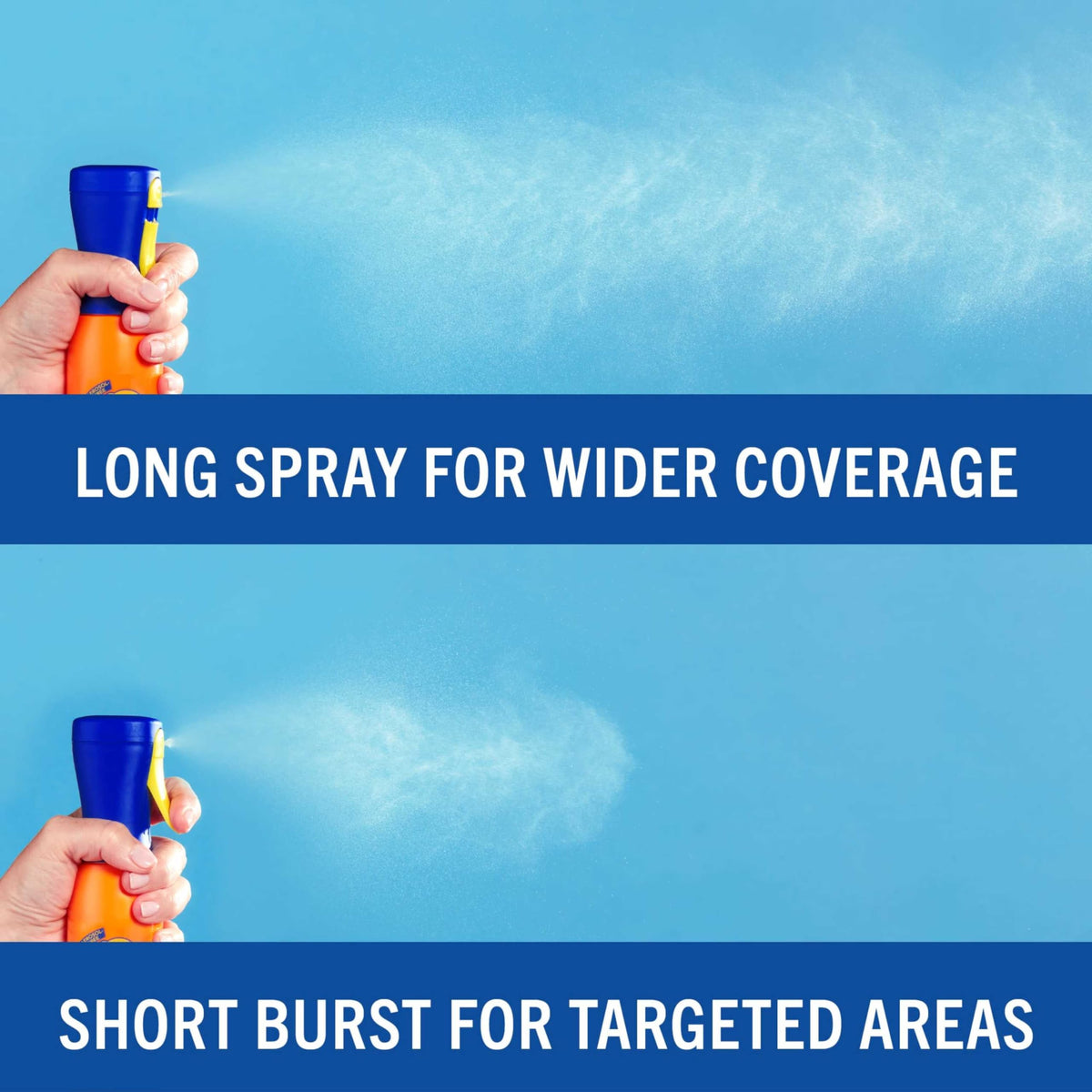Banana Boat mist being applied to arm showing even skin coverage advantage