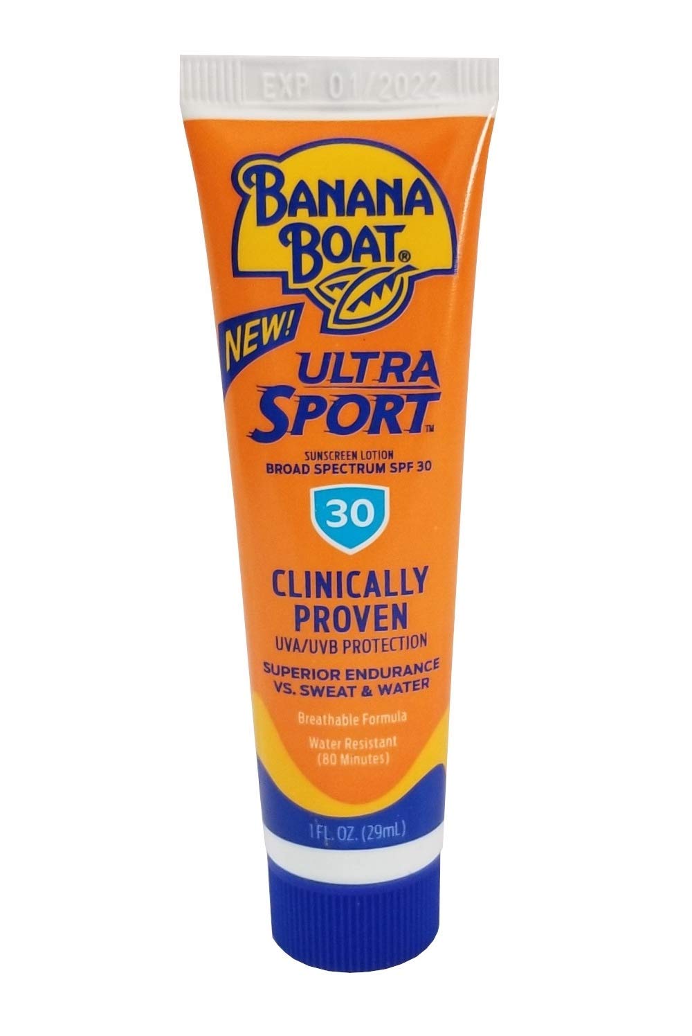 Banana Boat 1 oz tube next to hand showing portable travel-ready benefit